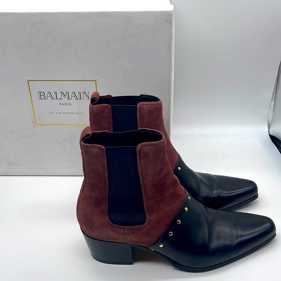 Balmain Shoes - 🔹SOLD 🔹Balmain Studded Suede and Leather Ankle Booties  Size 38.5/8.5